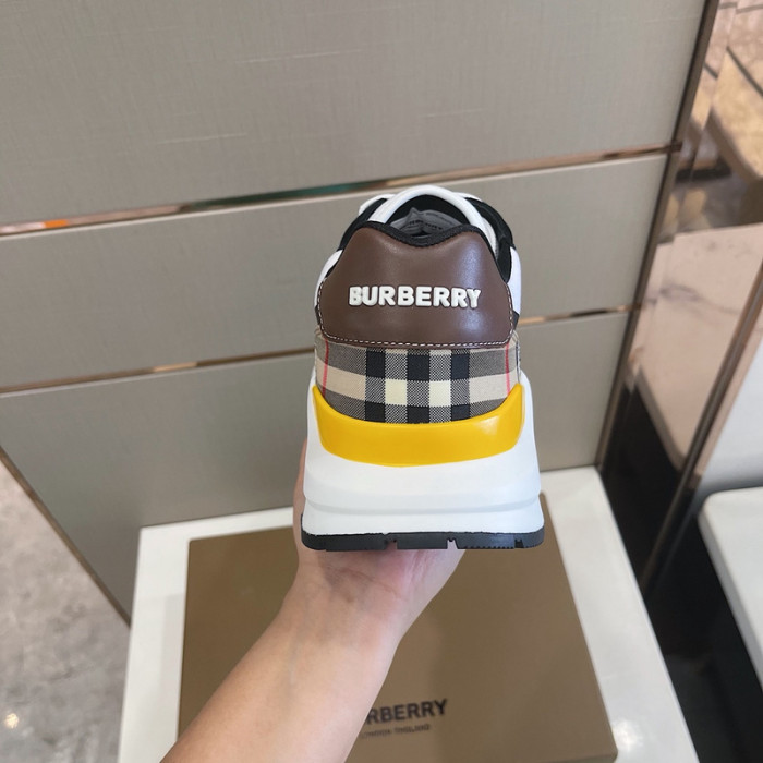 B**rry vintage check, leather and mesh sneakers