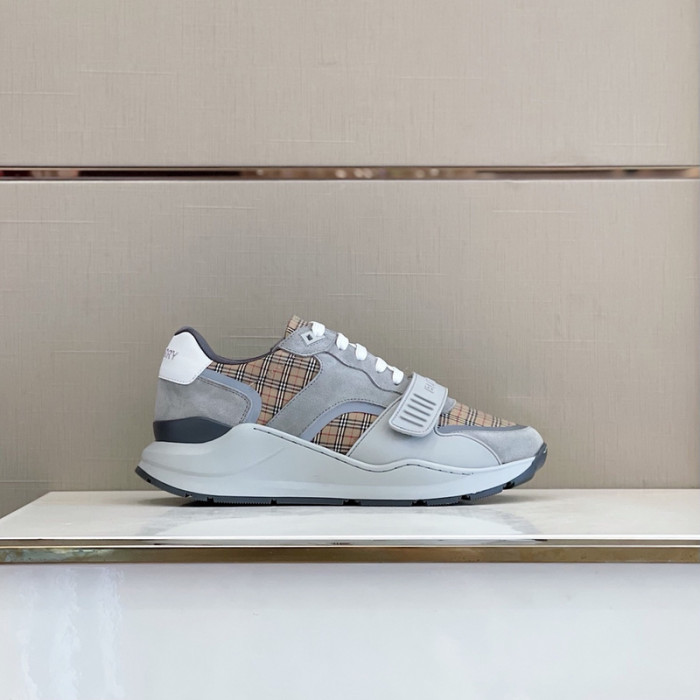 B**rry vintage check, leather and mesh sneakers