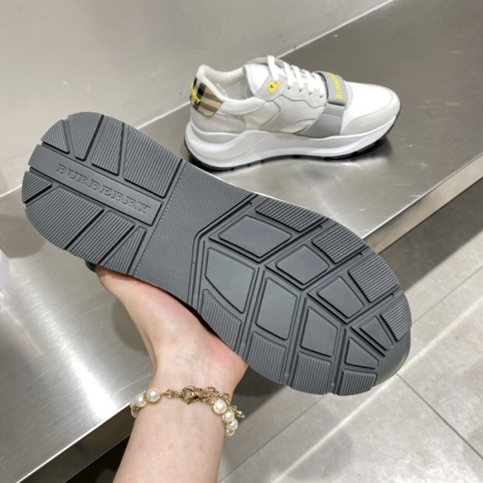 B**rry vintage check, leather and mesh sneakers